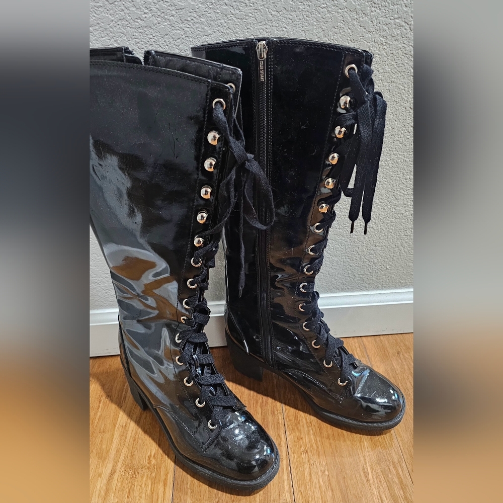 Colin Stuart Shiny Black Lace-Up Boots